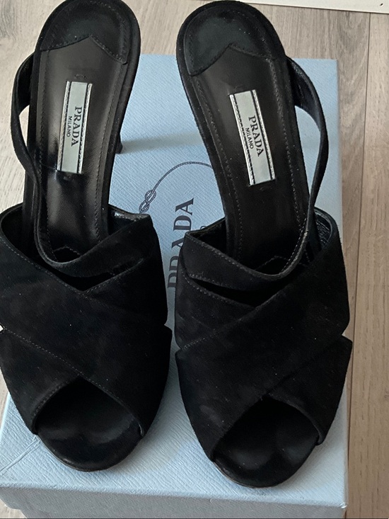 Prada Shoes - Prada Black Suede Crisscross Open-Toe Slingback Heels